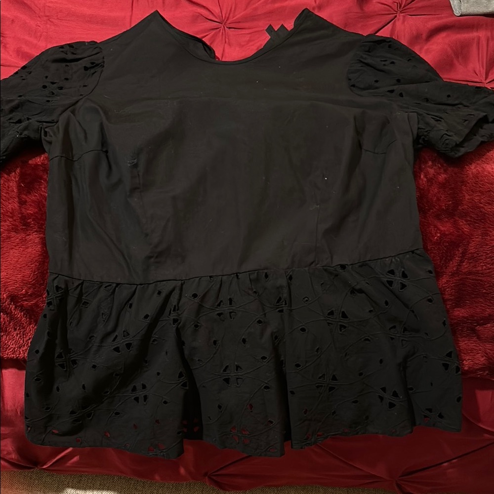 Who What Wear Black Eyelet Blouse